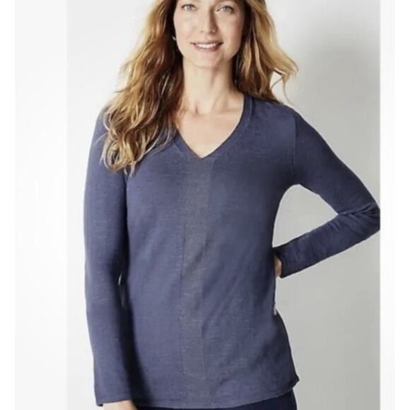 J Jill Linen Blend Eclipse Blue Arbor V-Neck Sweater Small NWT - Picture 1 of 5